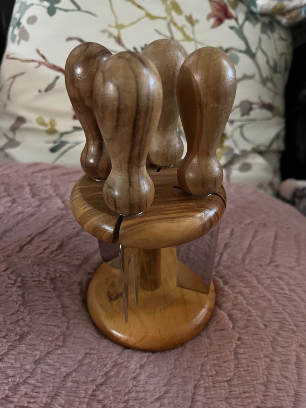 INOX~Wooden Cheese Knife Set with Carousel - Natural Wood~ made in Italy~5 pcs